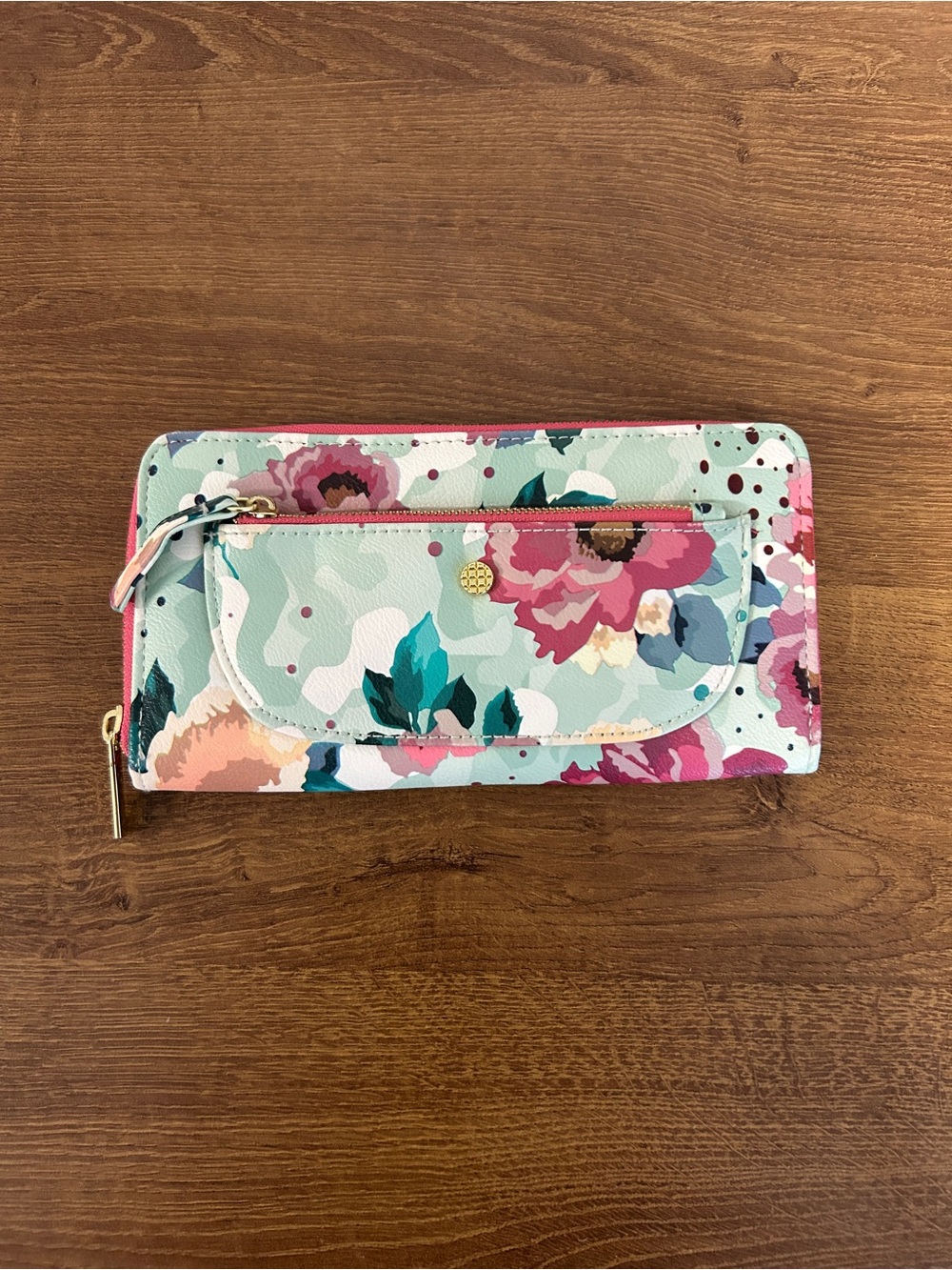 Floral Zip-Around Wallet - Pink & Teal